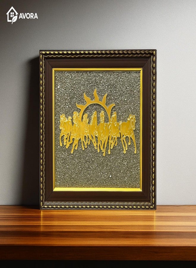 AVORA Pyrite Stone Frame with Vastu Seven Running Horses with Sun to Attract Money, Protection and Chakra Healing - Wooden Photo Frame Wall Decor Items for Living Room with Original Pyrite Dust for Money Success - Image 5